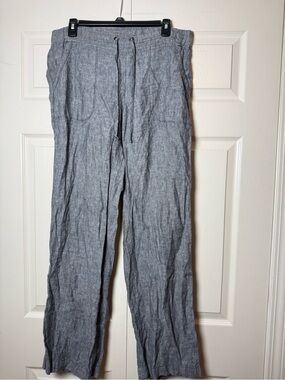 Athleta women's gray linen pull-on drawstring straight leg pants
